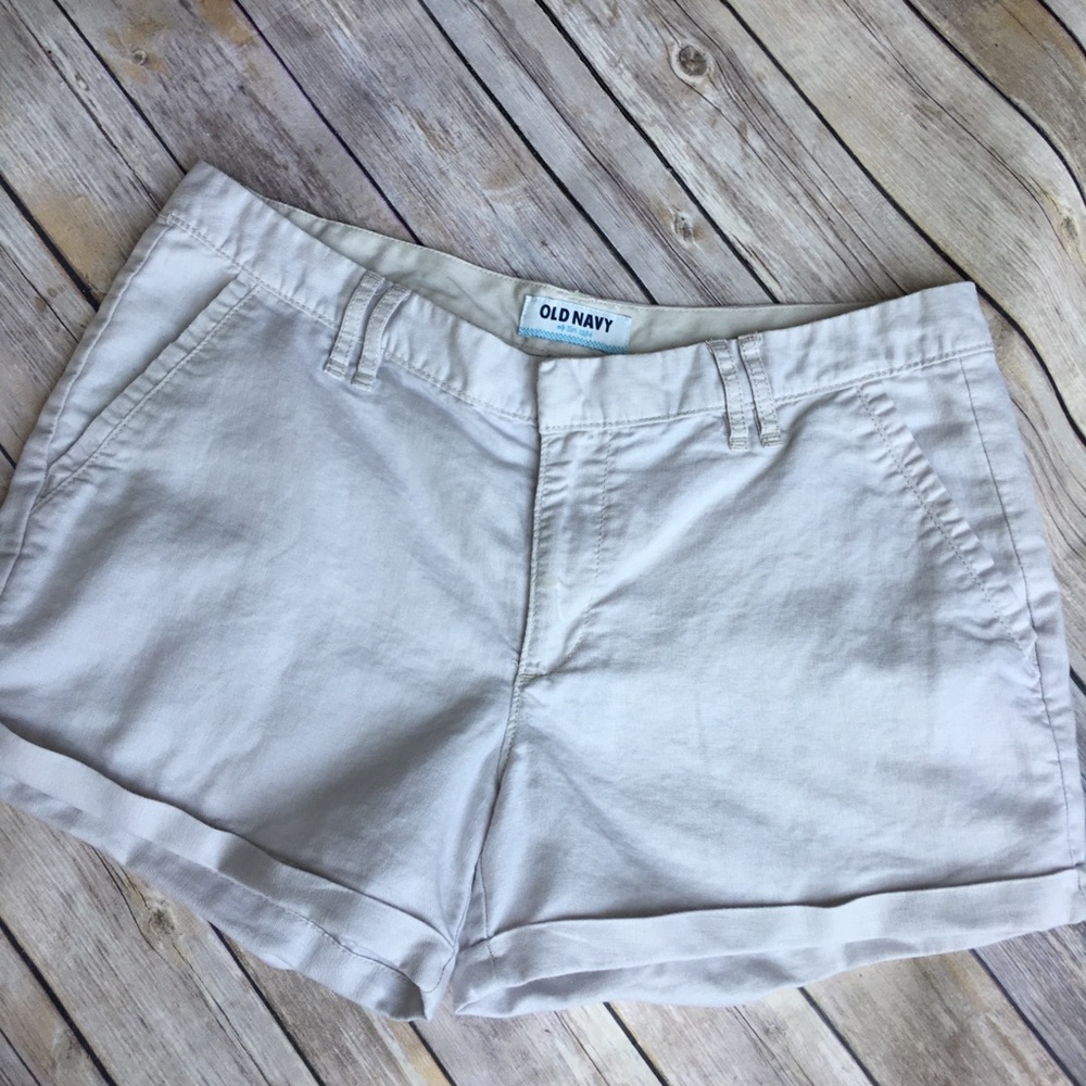 Linen blend light khaki shorts